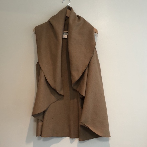 HIPSTER Row Wool Blend Cardigan Vest taupe beige brown sleeveless drape cardigan - Picture 4 of 7